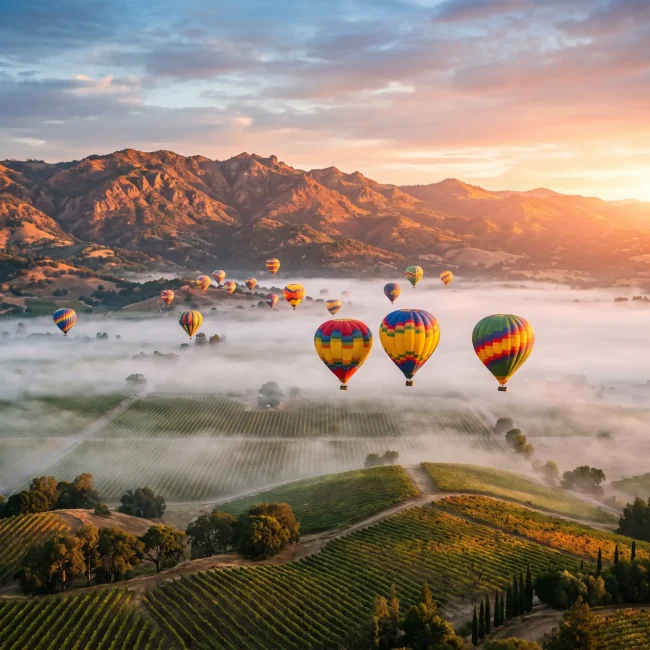 Hot air baloon over napa Vineyard