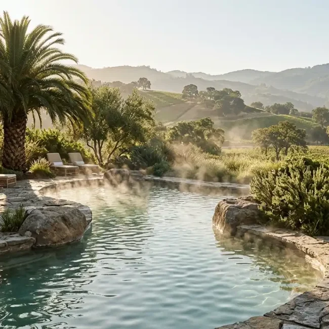 Steam rising from thermal pool
