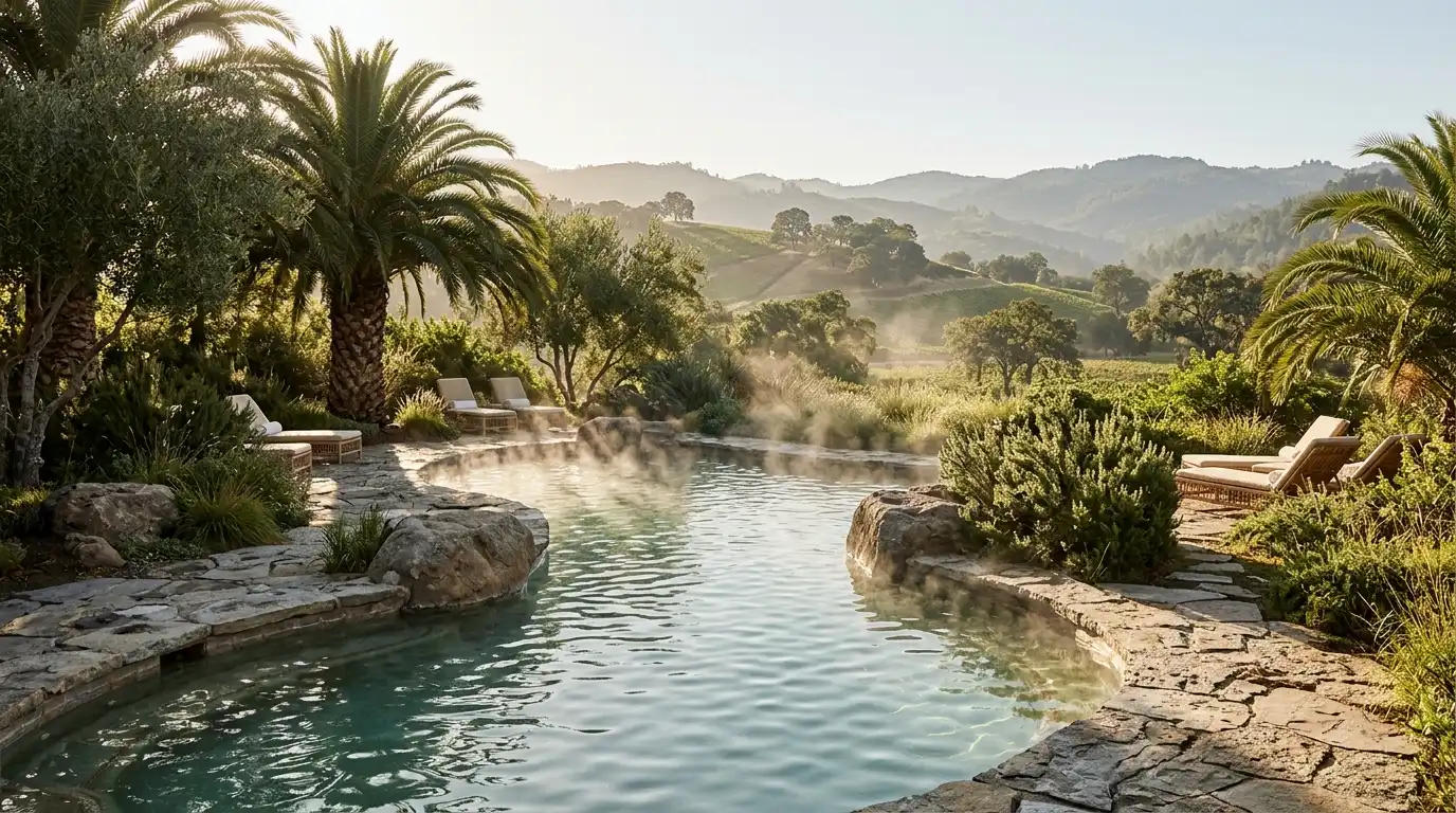 Steam rising from thermal pool